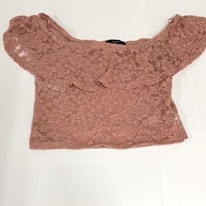 LG pink Floral LaceOff Shoulder Crop TopFOREVER 21